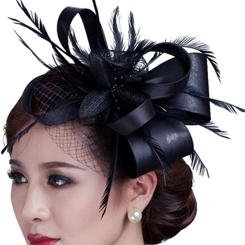 Black silk and feather fascinator (hair peice/hat)